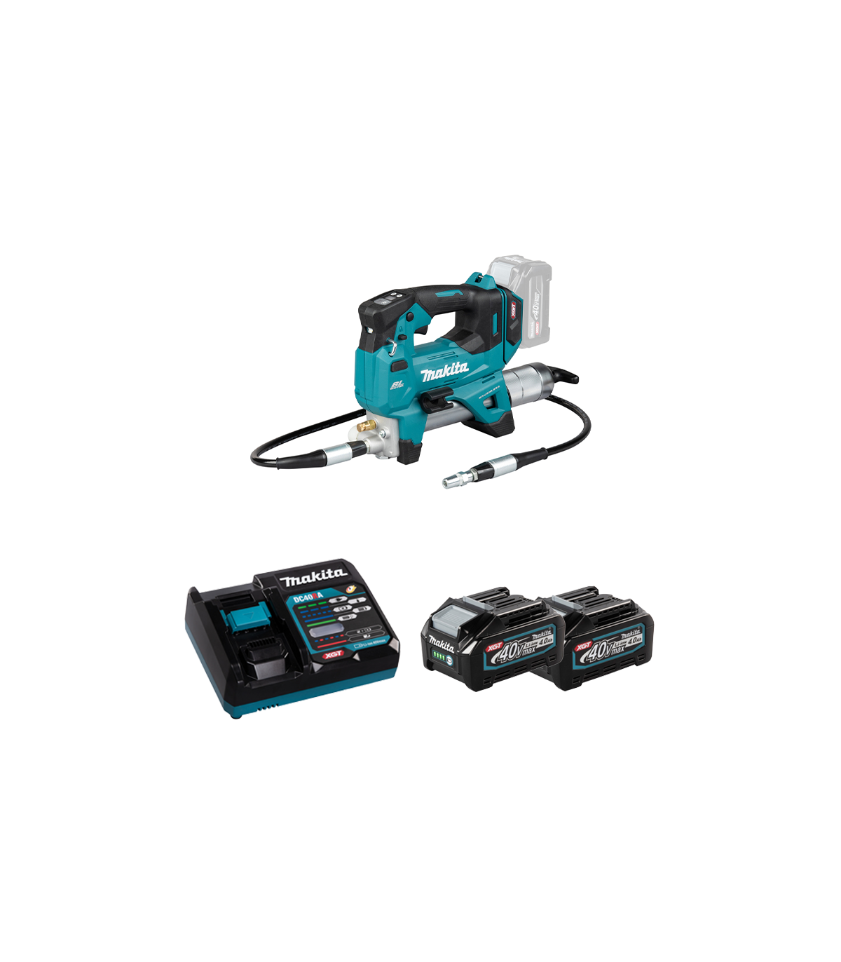 Pompe à graisse GP001GZ + 2 batteries 40V 4 Ah + chargeur rapide DC40RA MAKITA