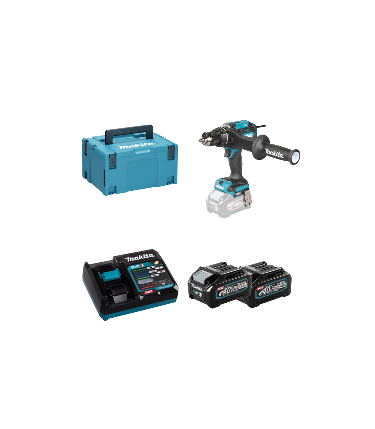 Perceuse-visseuse 40V 180Nm HP003GZ + 2 batteries 40V 4 Ah + chargeur rapide DC40RA MAKITA