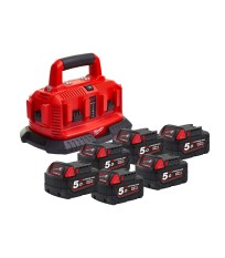 Pack 6 batteries 18V 5 Ah M18 B5 + Chargeur 14/18V M1418 C6 MILWAUKEE