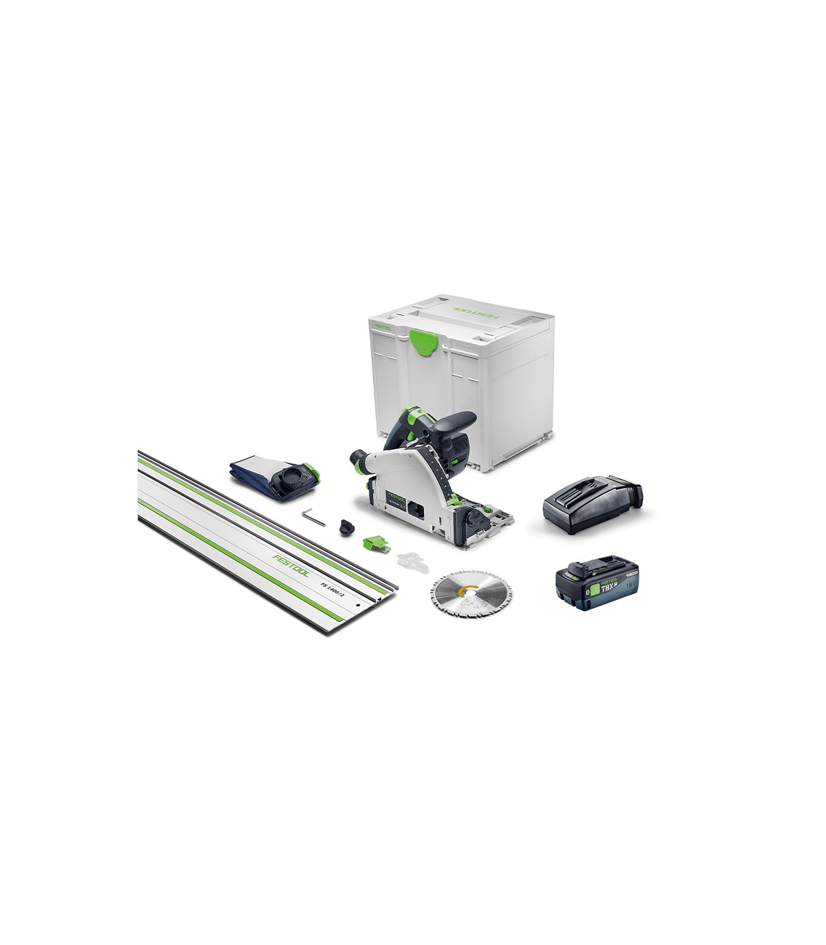 Scie circulaire plongeante Ø160 mm TSC 55 KSEB-Basic + batterie 18V 8 Ah TBX 8 + chargeur TCL 6 + rail 1400 mm FESTOOL