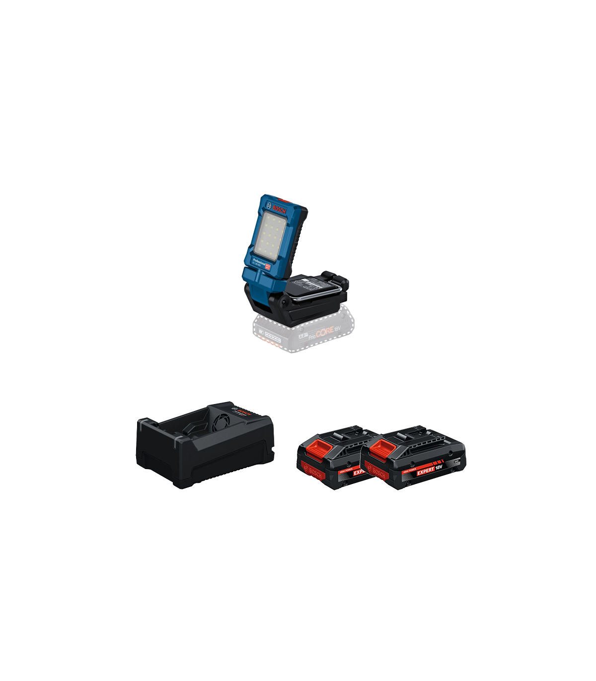 Lampe GLI 18V-800 + 2 Batteries EXPERT 4 Ah + 1 Chargeur GAL 12V/18V-80 BOSCH