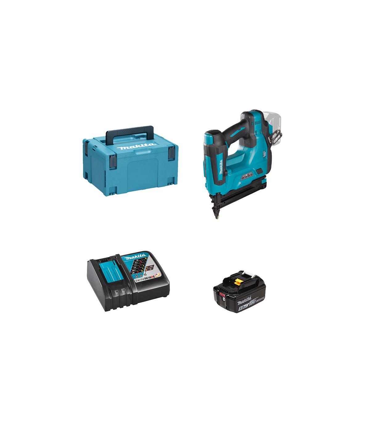 Cloueur 18V DBN500ZJ + 1 batterie BL1850B 18V 5 Ah + chargeur rapide DC18RC MAKITA