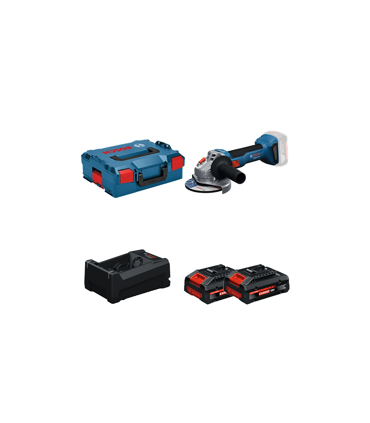 Meuleuse Ø125 mm GWS 18V-8 + 2 Batteries EXPERT 4 Ah + 1 Chargeur GAL 12V/18V-80 BOSCH