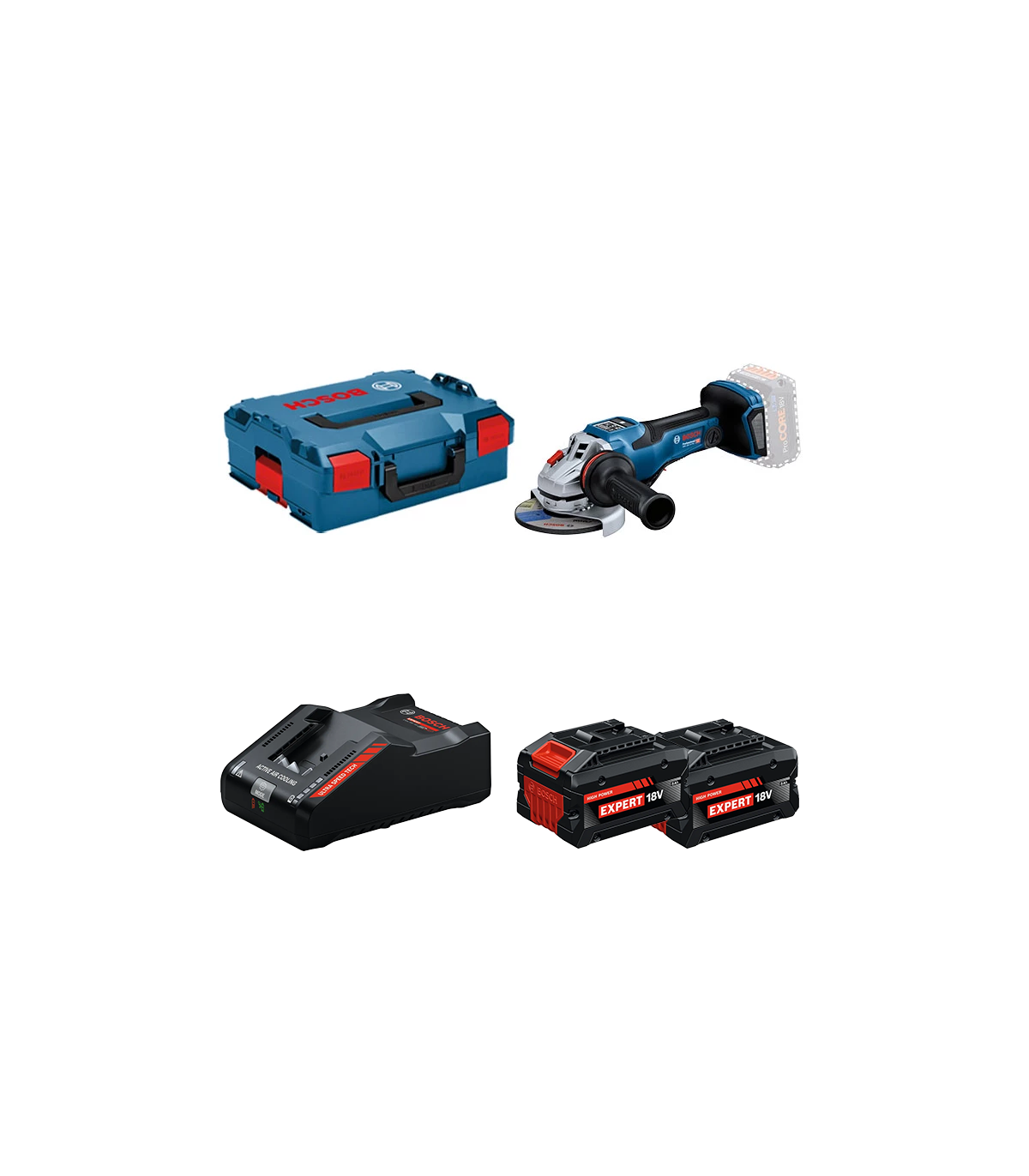Meuleuse Ø125 mm GWS 18V-15 PSC + 2 Batteries EXPERT 8 Ah + 1 Chargeur EXAL18V-160 BOSCH
