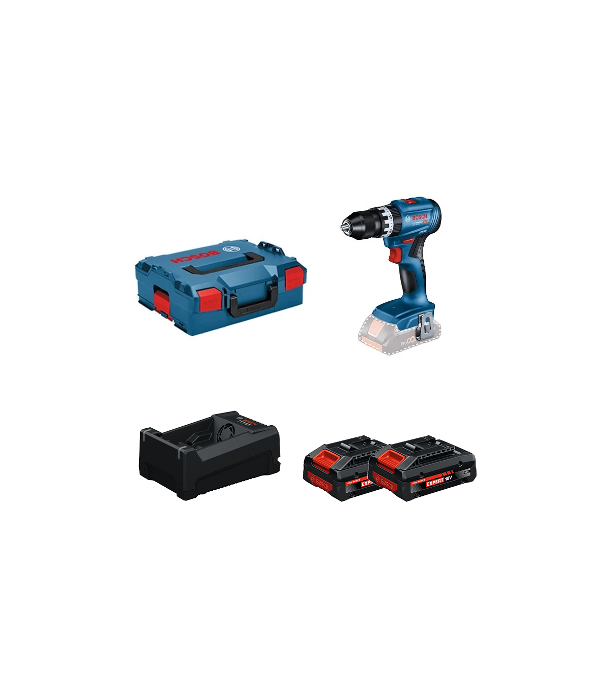 Perceuse-visseuse à percussion GSB 18V-45 + 2 Batteries EXPERT 4 Ah + 1 Chargeur GAL 12V/18V-80 BOSCH