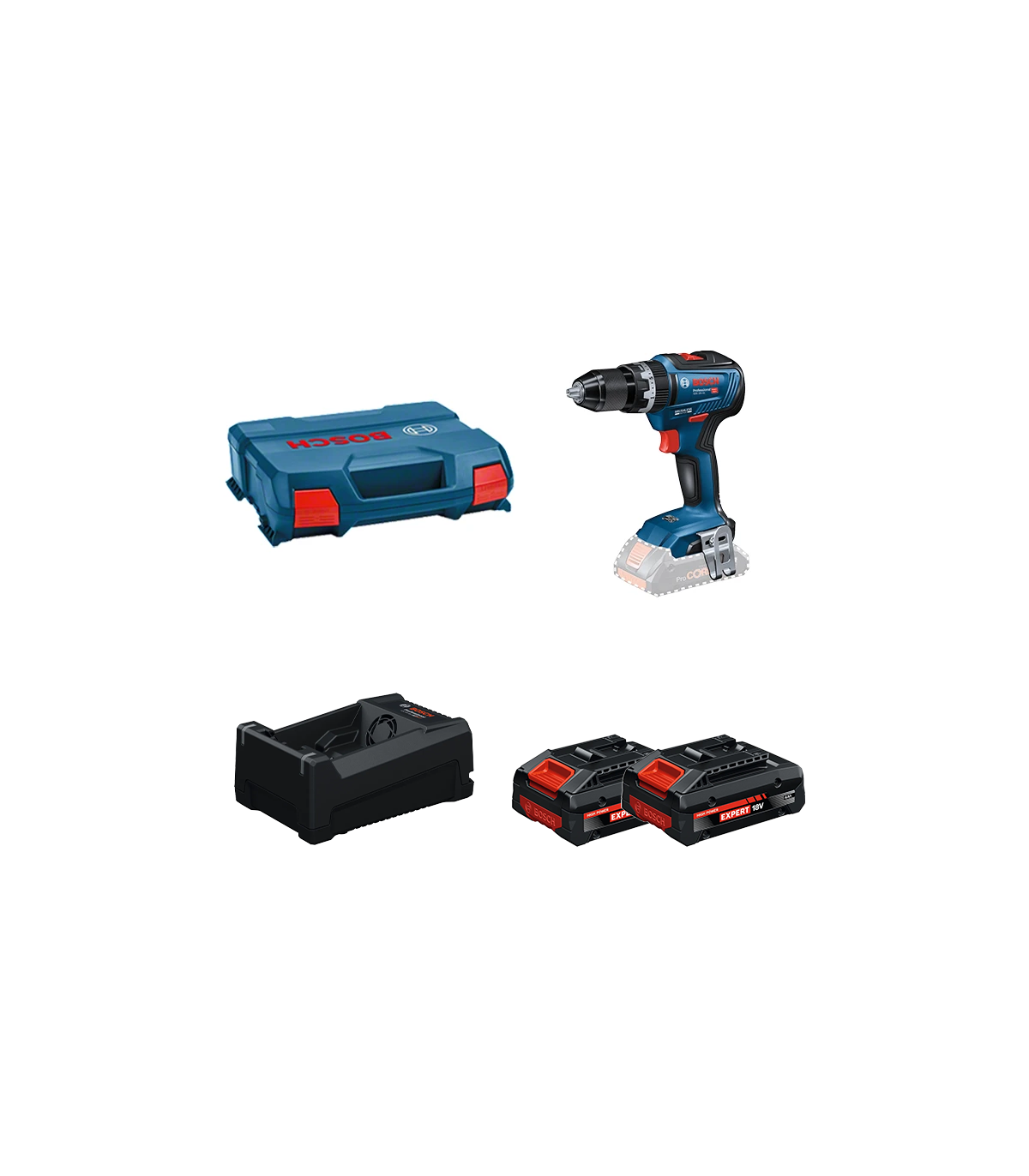 Perceuse-visseuse à percussion GSB 18V-55 + 2 Batteries EXPERT 4 Ah + 1 Chargeur GAL 12V/18V-80 BOSCH