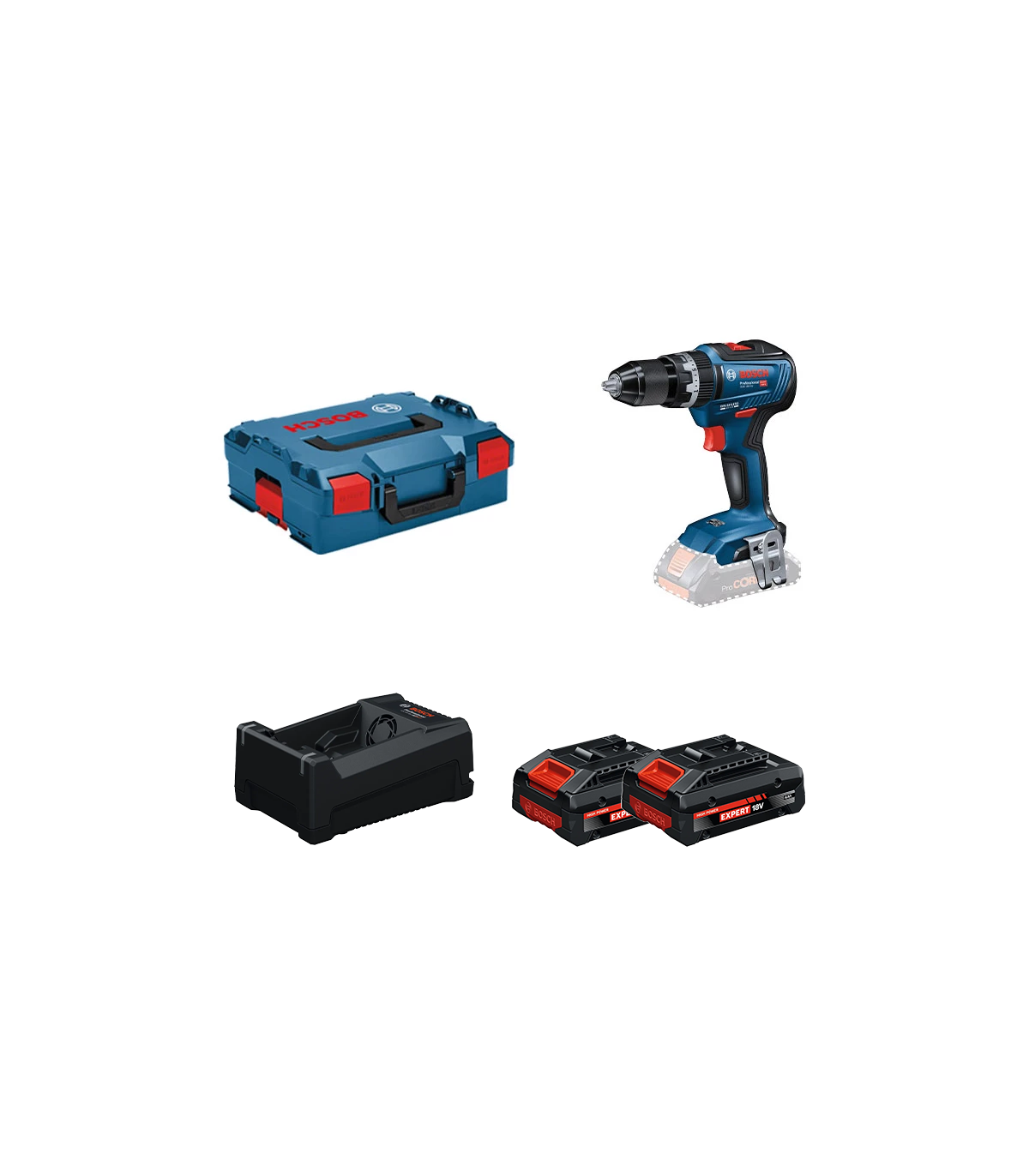 Perceuse-visseuse à percussion GSB 18V-55 + 2 Batteries EXPERT 4 Ah + 1 Chargeur GAL 12V/18V-80 BOSCH