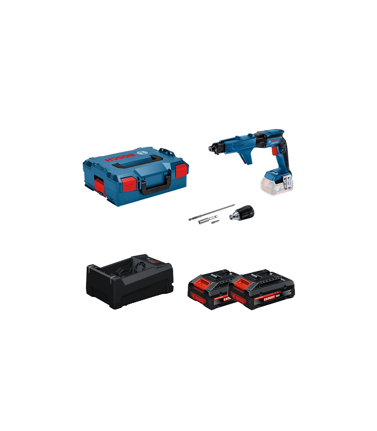 Visseuse placo GTB 18V-45 + chargeur GMA 55 + 2 Batteries EXPERT 4 Ah + 1 Chargeur GAL 12V/18V-80 BOSCH