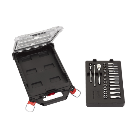 Coffret de 28 pièces clés et douilles à cliquet 1/4" PACKOUT MILWAUKEE