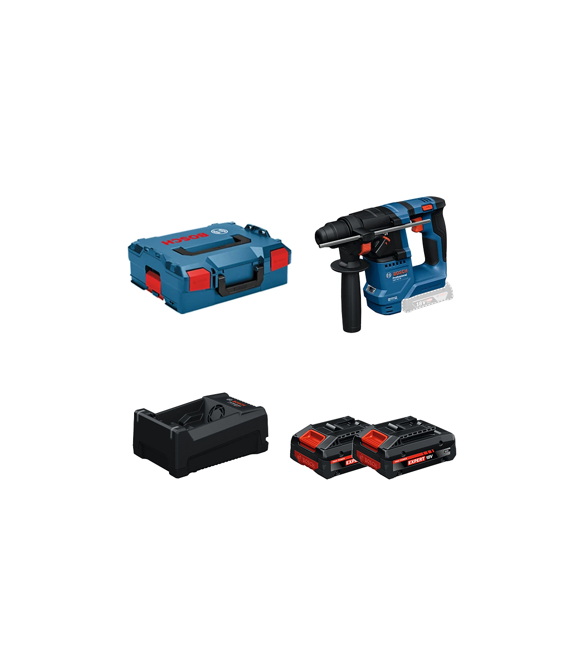 Perforateur SDS Plus GBH 18V-18 + 2 Batteries EXPERT 4 Ah + 1 Chargeur GAL 12V/18V-80 BOSCH
