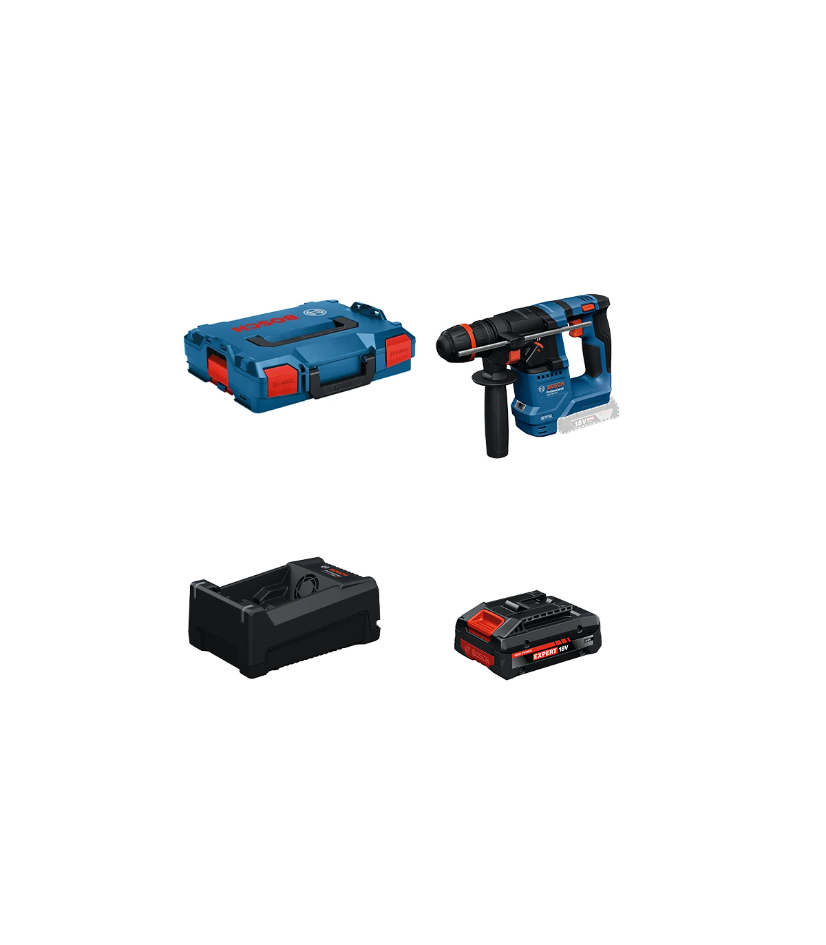 Perforateur ONECHUCK SDS Plus GBH 18V-18 X + 1 Batterie EXPERT 4 Ah + 1 Chargeur GAL 12V/18V-80 BOSCH