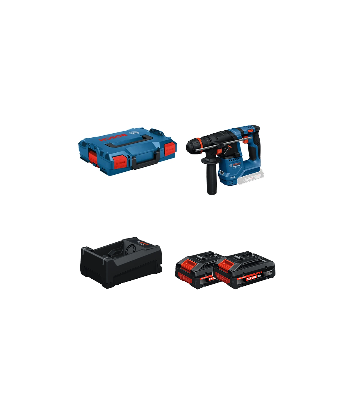 Perforateur ONECHUCK SDS Plus GBH 18V-18 X + 2 Batteries EXPERT 4 Ah + 1 Chargeur GAL 12V/18V-80 BOSCH