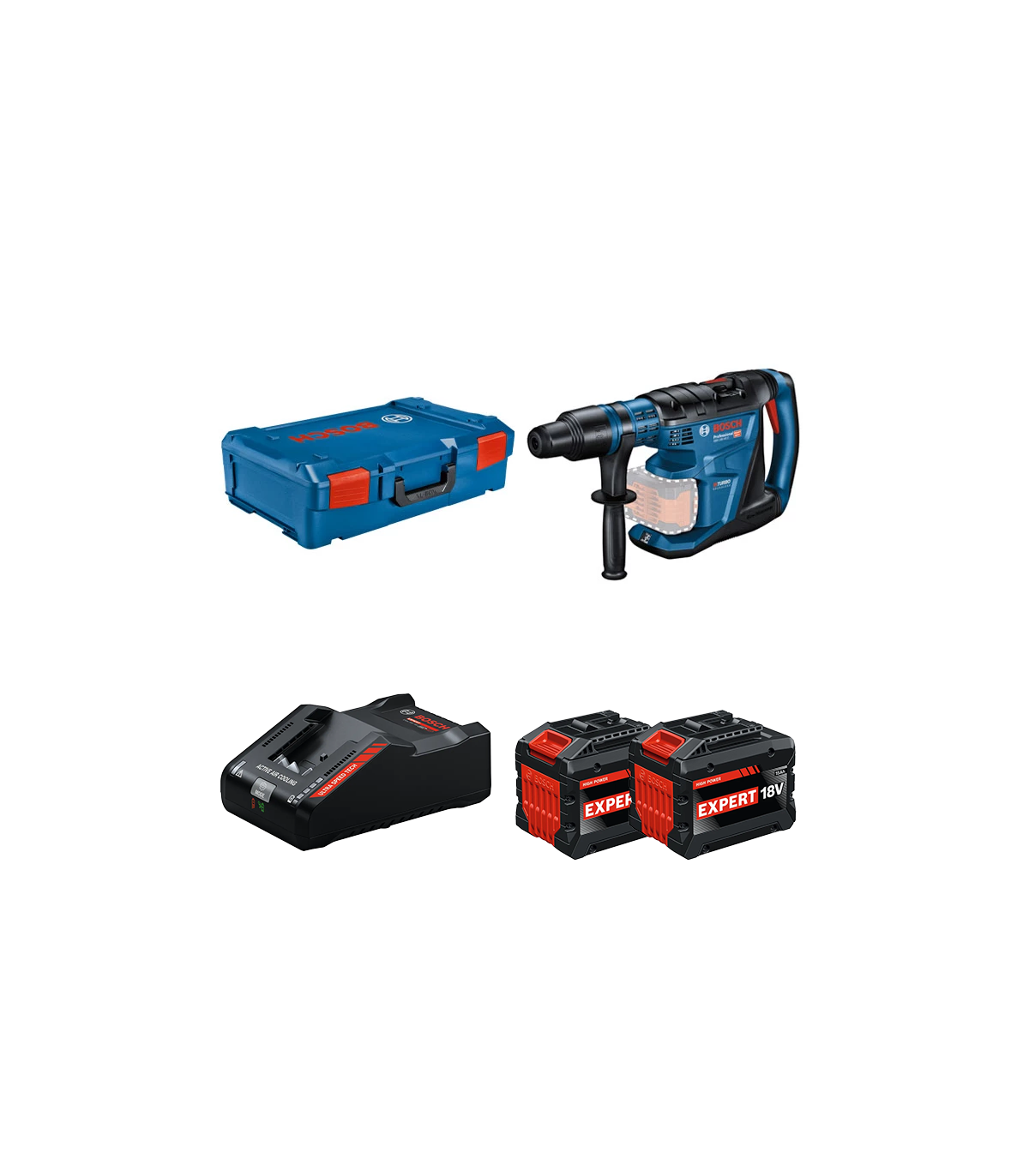 Perforateur SDS MAX GBH 18V-40 C + 2 Batteries EXPERT 15 Ah + 1 Chargeur EXAL18V-160 BOSCH