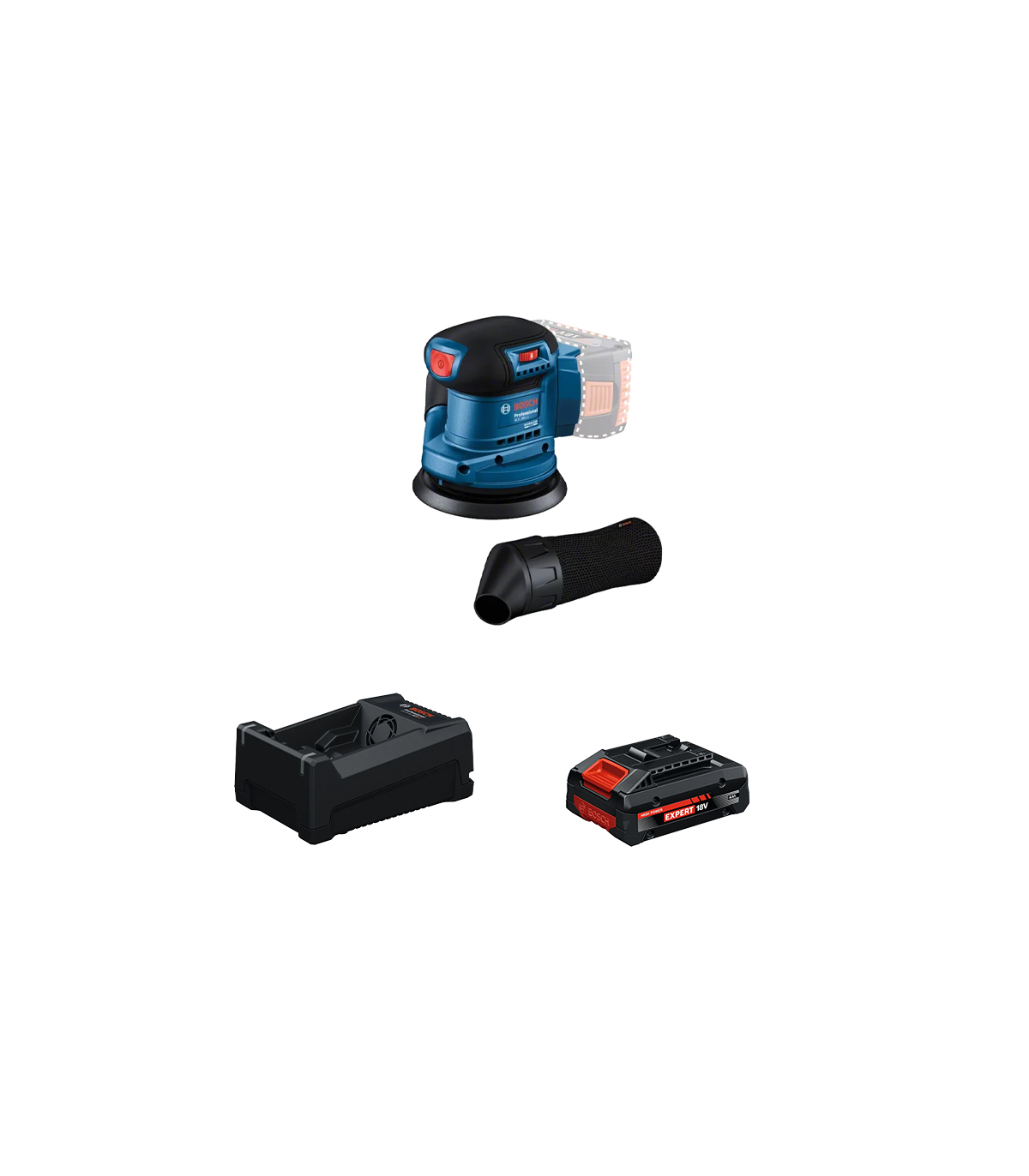 Ponceuse excentrique Ø125 mm GEX 185-LI + 1 Batterie EXPERT 4 Ah + 1 Chargeur GAL 12V/18V-80 BOSCH
