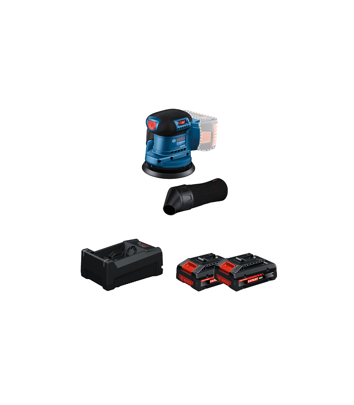 Ponceuse excentrique Ø125 mm GEX 185-LI + 2 Batteries EXPERT 4 Ah + 1 Chargeur GAL 12V/18V-80 BOSCH