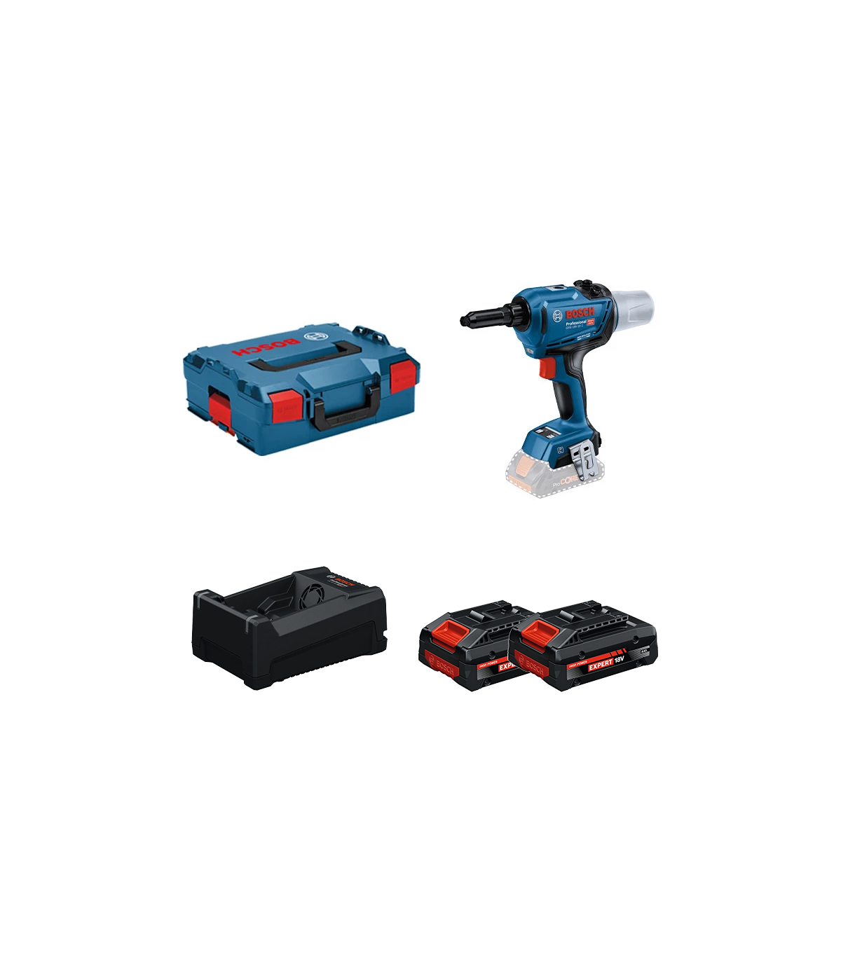 Riveteuse GRG 18V-16 C + 2 Batteries EXPERT 4 Ah + 1 Chargeur GAL 12V/18V-80 BOSCH