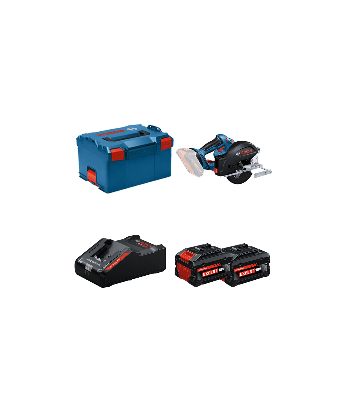 Scie circulaire à métaux Ø136 mm GKM 18V-50 + 2 Batteries EXPERT 8 Ah + 1 Chargeur EXAL18V-160 BOSCH