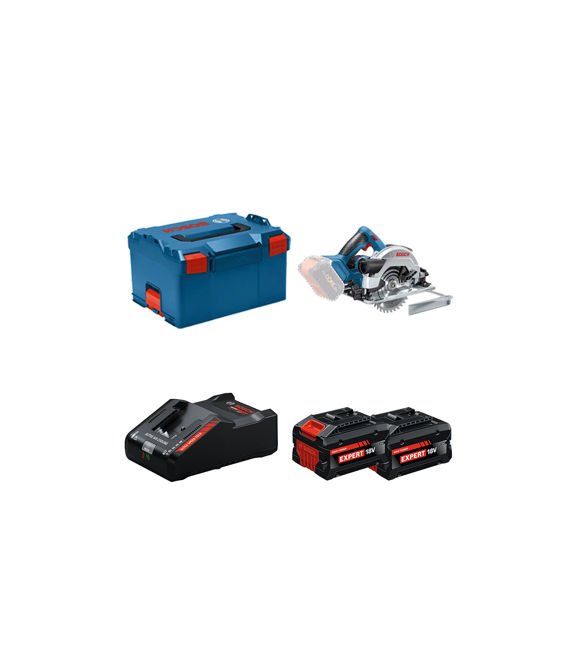 Scie circulaire Ø165 mm GKS 18V-57-2 + 2 Batteries EXPERT 8 Ah + 1 Chargeur EXAL18V-160 BOSCH