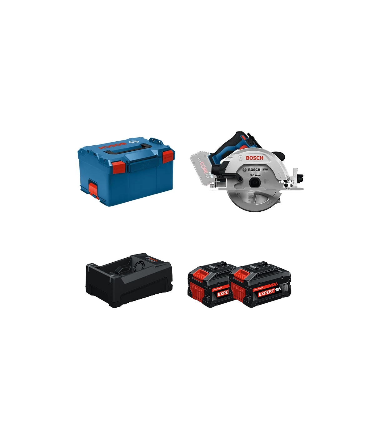 Scie circulaire Ø190 mm GKS 18V-68-2 + 2 Batteries EXPERT 5,5 Ah + 1 Chargeur GAL 12V/18V-80 BOSCH