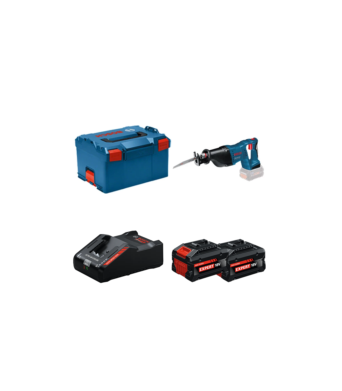 Scie sabre GSA 18 V-LI + 2 Batteries EXPERT 8 Ah + 1 Chargeur EXAL18V-160 BOSCH
