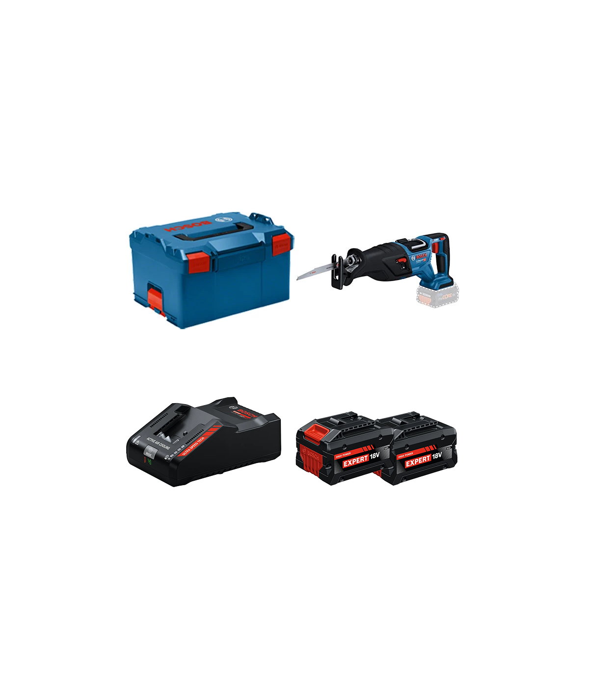 Scie sabre GSA 18V-28 + 2 Batteries EXPERT 8 Ah + 1 Chargeur EXAL18V-160 BOSCH