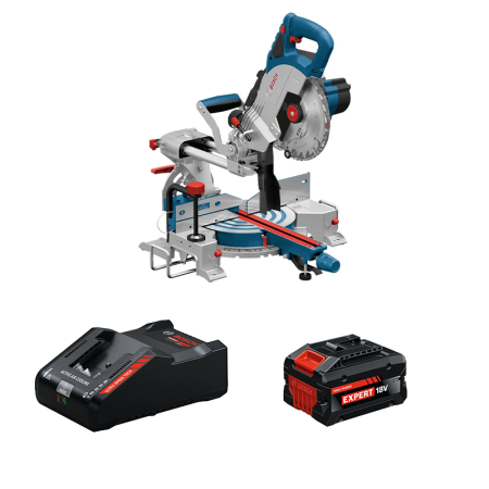 Scie à onglet radiale Ø216 mm GCM 18V-216 + 1 Batterie EXPERT 8 Ah + 1 Chargeur EXAL18V-160 BOSCH