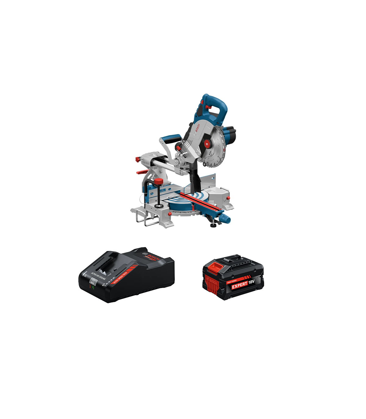 Scie à onglet radiale Ø216 mm GCM 18V-216 + 1 Batterie EXPERT 8 Ah + 1 Chargeur EXAL18V-160 BOSCH