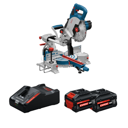 Scie à onglet radiale Ø216 mm GCM 18V-216 + 2 Batteries EXPERT 8 Ah + 1 Chargeur EXAL18V-160 BOSCH
