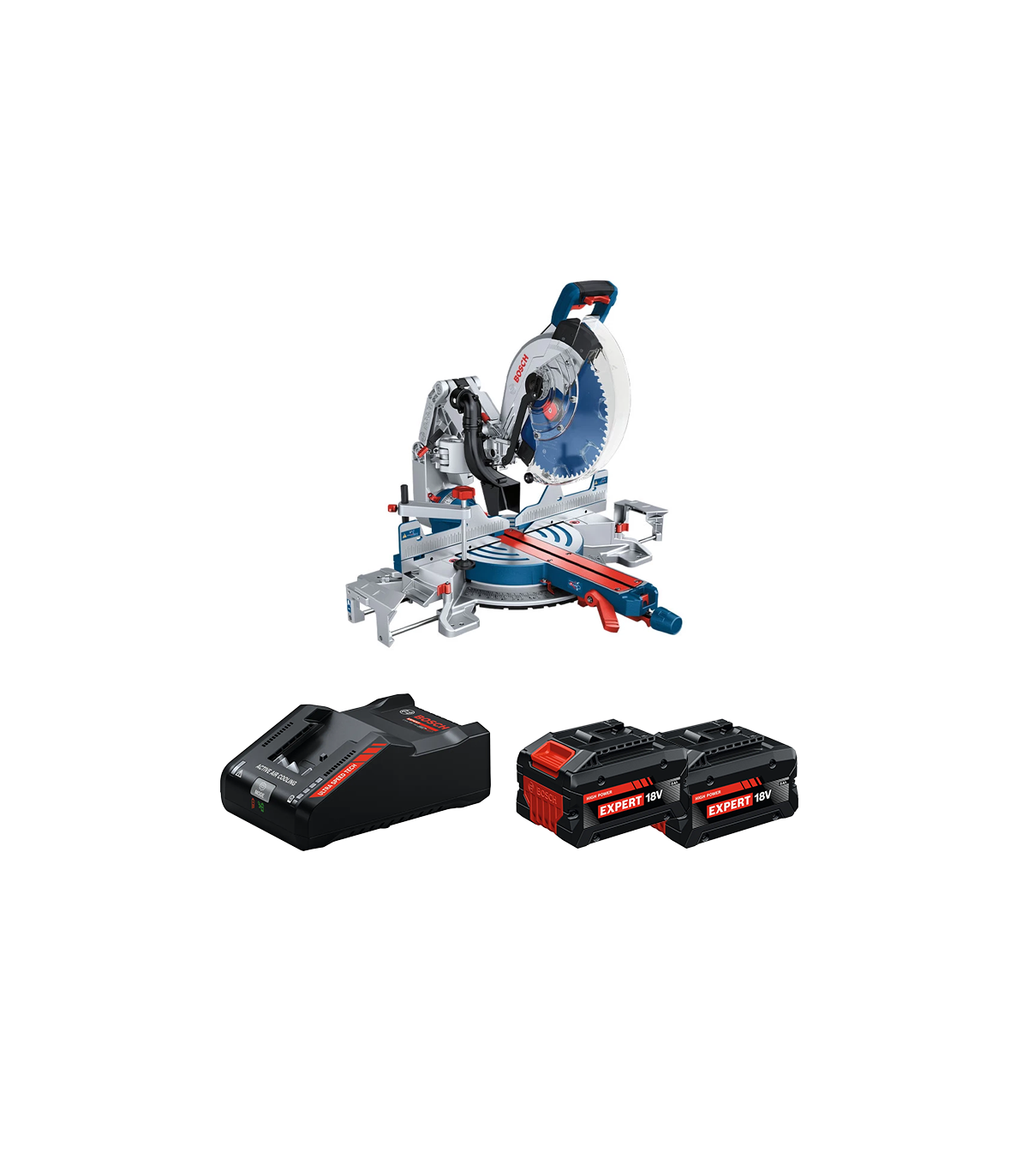 Scie à onglet radiale Ø305 mm GCM 18V-305 GDC + 2 Batteries EXPERT 8 Ah + 1 Chargeur EXAL18V-160 BOSCH