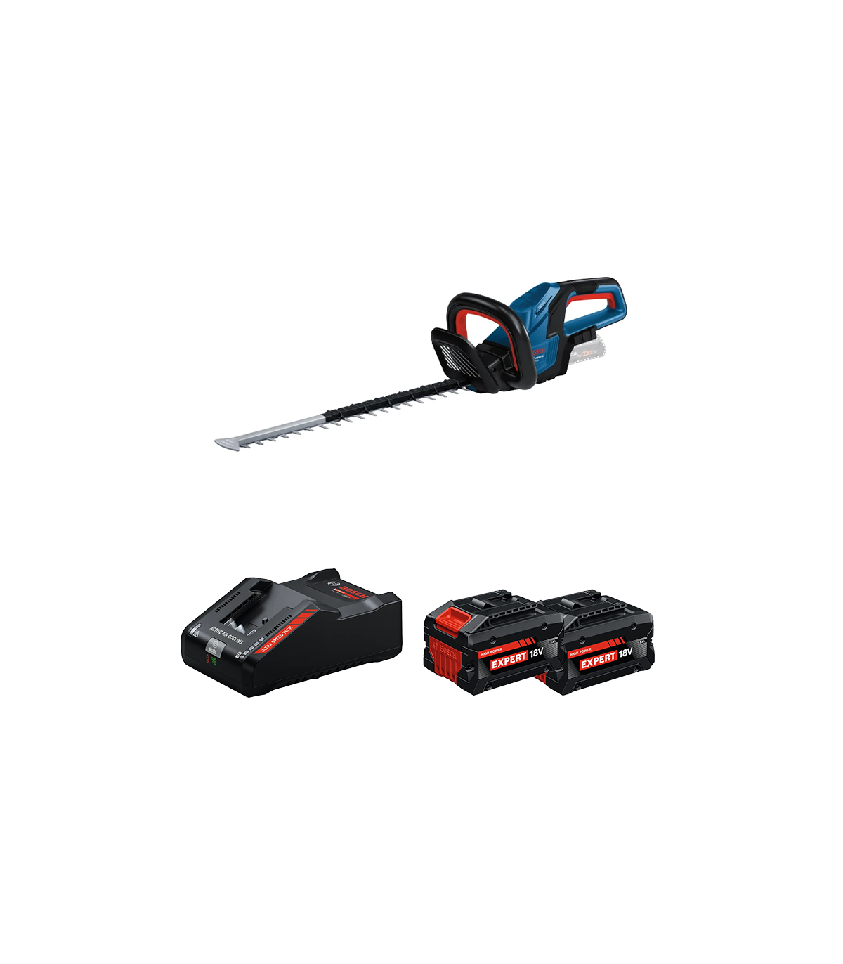 Taille haies sans fil GHE 18V-50 + 2 Batteries EXPERT 8 Ah + 1 Chargeur EXAL18V-160 BOSCH