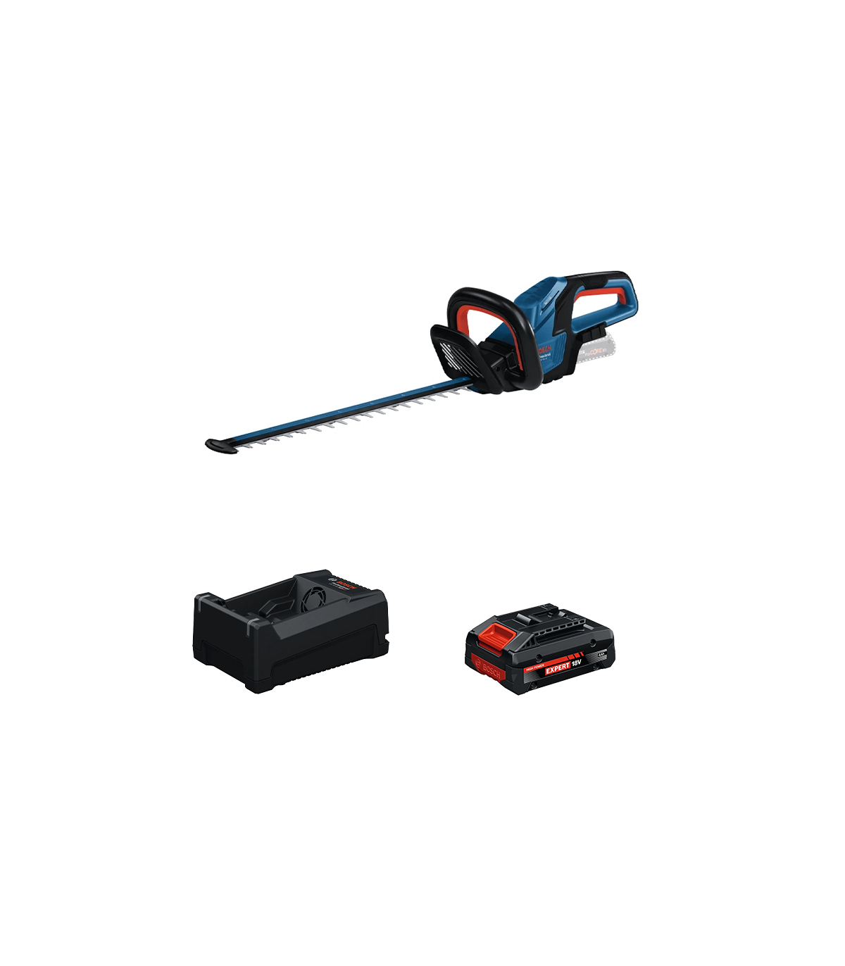 Taille haies sans fil GHE 18V-50 (II) avec volant d’inertie + 1 Batterie EXPERT 4 Ah + 1 Chargeur GAL 12V/18V-80 BOSCH
