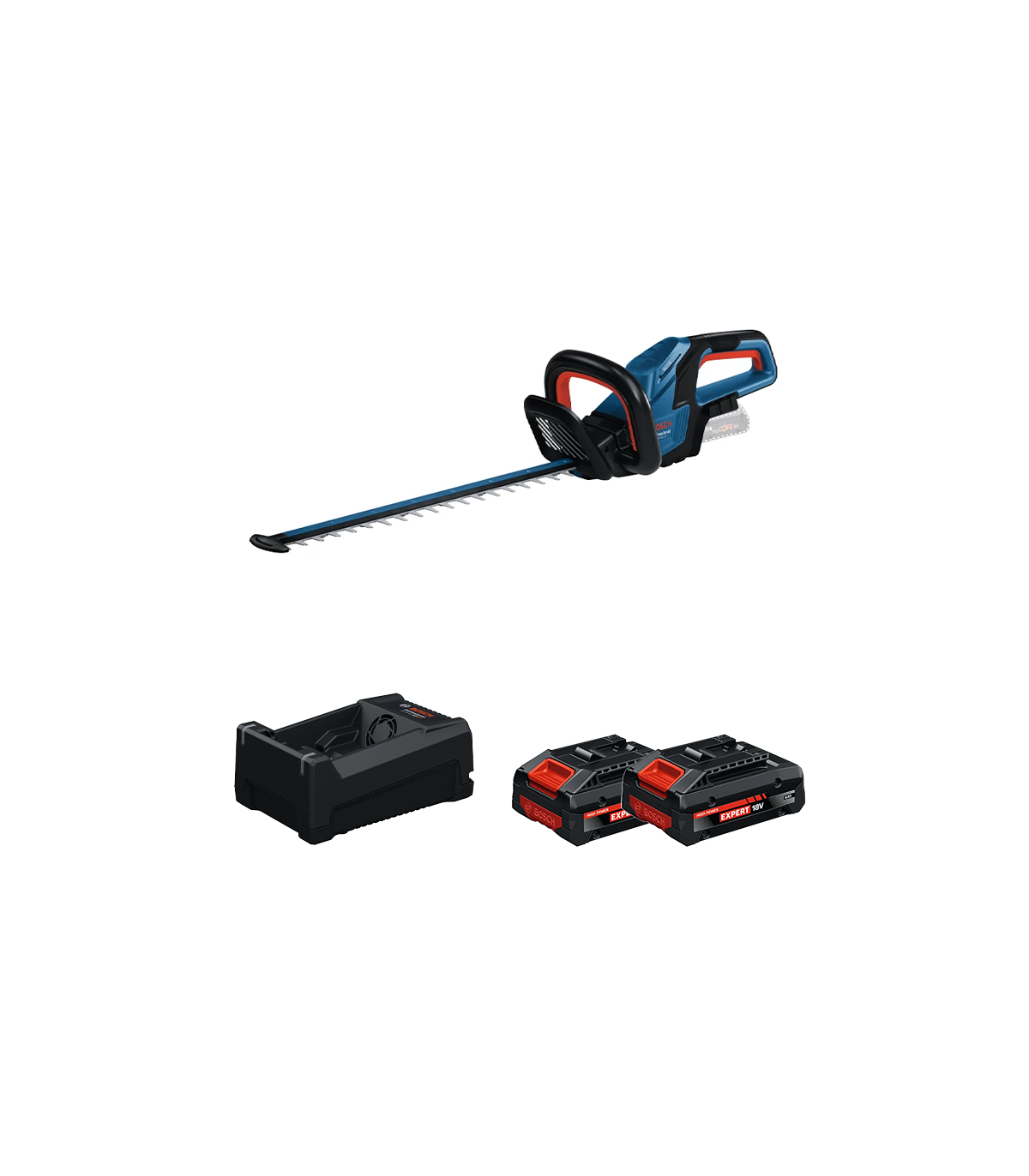 Taille haies sans fil GHE 18V-50 (II) avec volant d’inertie + 2 Batteries EXPERT 4 Ah + 1 Chargeur GAL 12V/18V-80 BOSCH