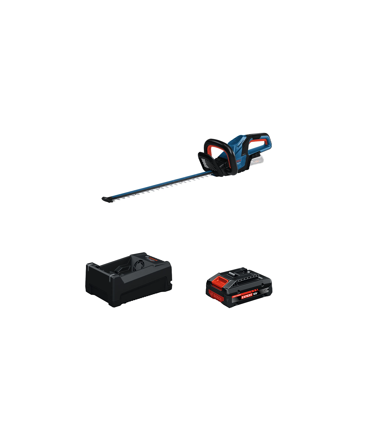 Taille haies sans fil GHE 18V-60 (II) avec volant d’inertie + 1 Batterie EXPERT 4 Ah + 1 Chargeur GAL 12V/18V-80 BOSCH