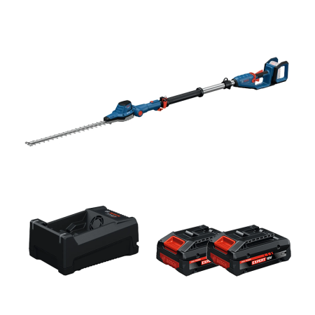 Taille haies sur perche GHE 18V-50 TP + 2 Batteries EXPERT 4 Ah + 1 Chargeur GAL 12V/18V-80 BOSCH
