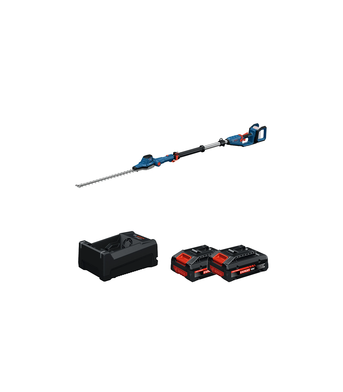 Taille haies sur perche GHE 18V-50 TP + 2 Batteries EXPERT 4 Ah + 1 Chargeur GAL 12V/18V-80 BOSCH
