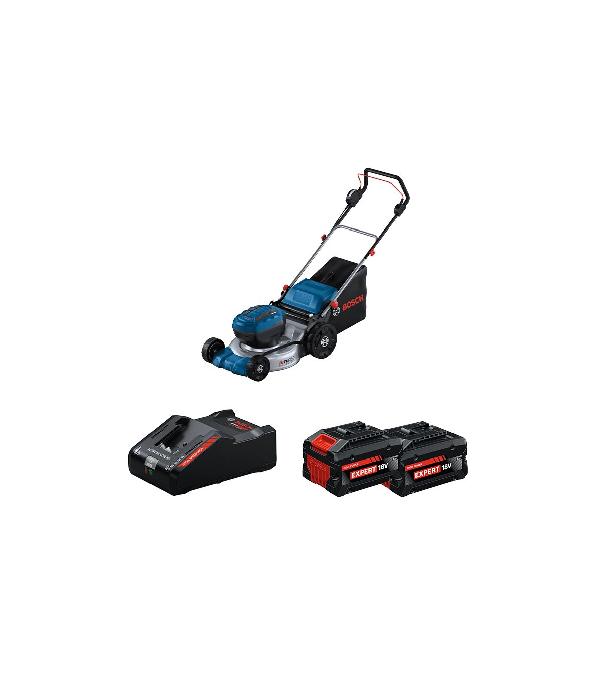 Tondeuse 2 x 18V GRA 18V2-46 + 2 Batteries EXPERT 8 Ah + 1 Chargeur EXAL18V-160 BOSCH