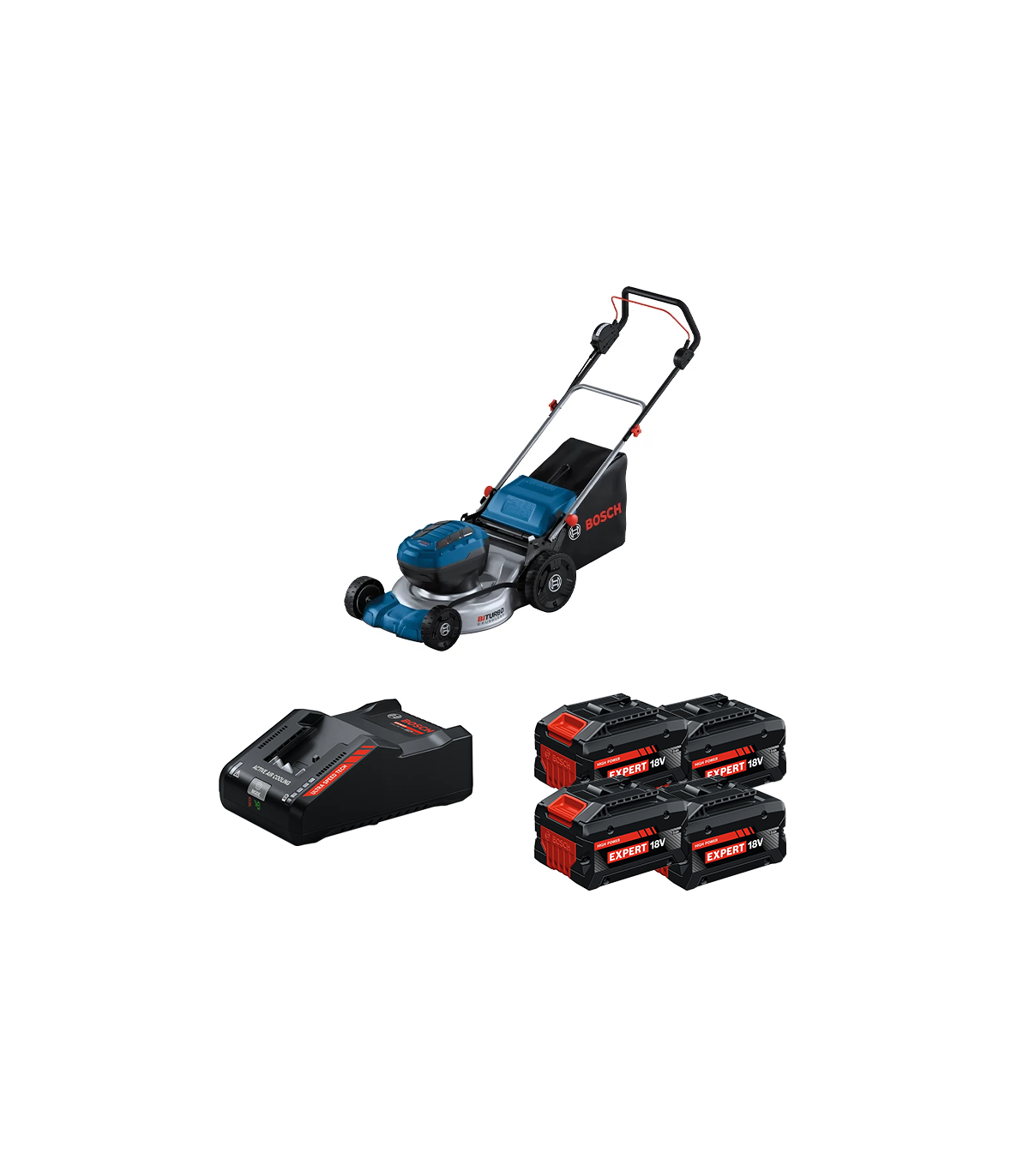 Tondeuse 2 x 18V GRA 18V2-46 + 4 Batteries EXPERT 8 Ah + 1 Chargeur EXAL18V-160 BOSCH