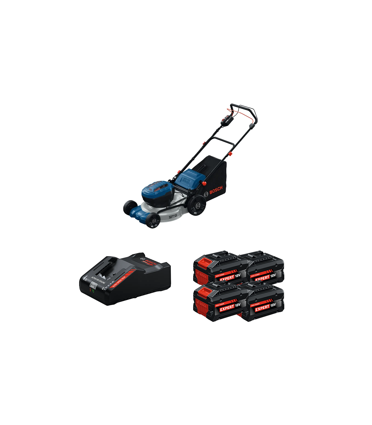 Tondeuse 2 x 18V GRA 18V2-46 SP + 4 Batteries EXPERT 8 Ah + 1 Chargeur EXAL18V-160 BOSCH