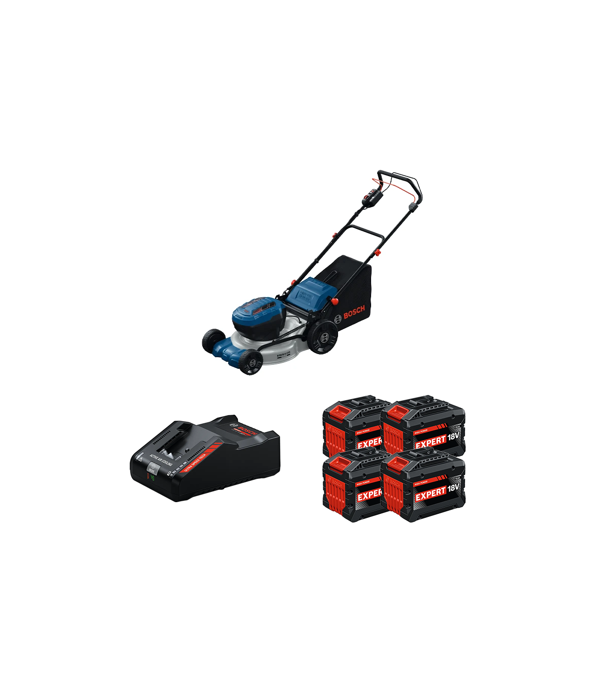 Tondeuse 2 x 18V GRA 18V2-46 SP + 4 Batteries EXPERT 15 Ah + 1 Chargeur EXAL18V-160 BOSCH