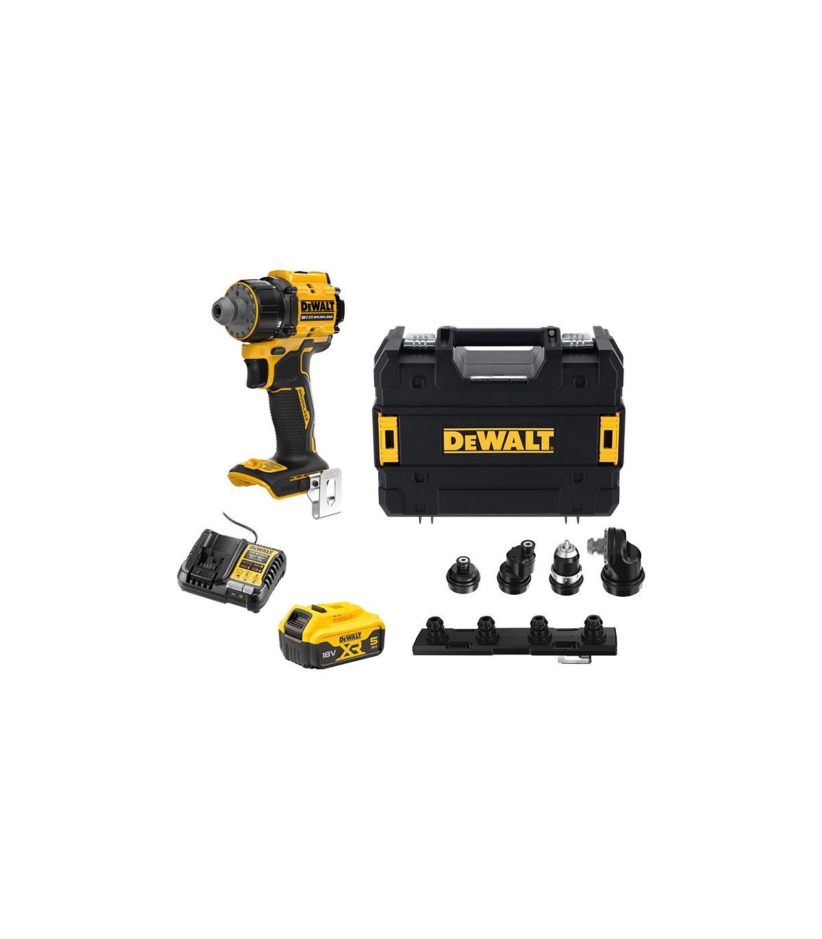 Perceuse-visseuse à têtes multiples 18V DCD803NT-XJ + 1 batterie 18V 5 Ah + 1 chargeur DCB1104-QW DEWALT