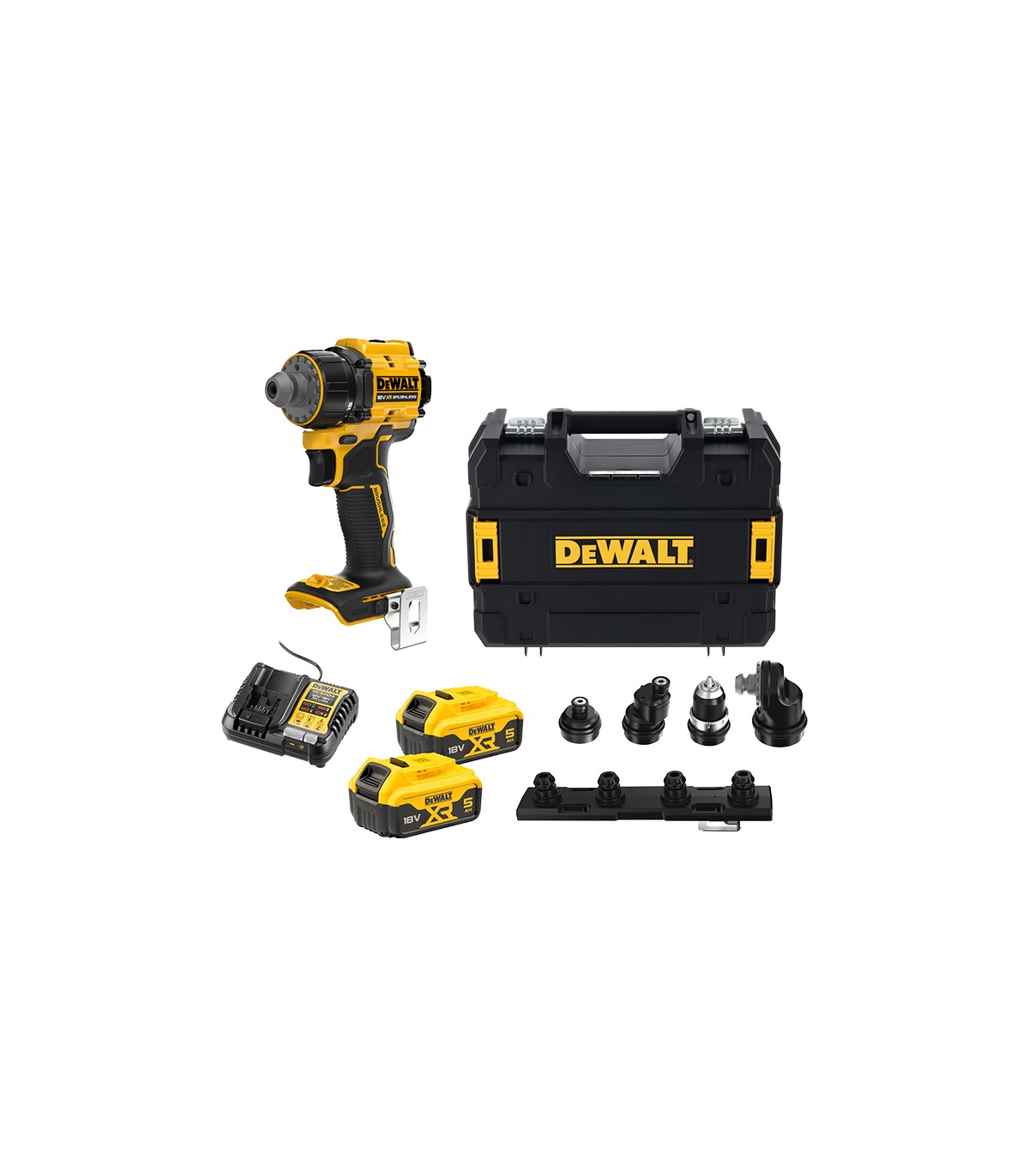 Perceuse-visseuse à têtes multiples 18V DCD803NT-XJ + 2 batteries 18V 5 Ah + 1 chargeur DCB1104-QW DEWALT