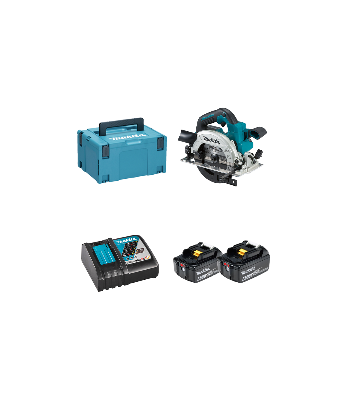 Scie circulaire 18V Ø165 mm DHS660ZJ + 2 batteries BL1860B 18V 6 Ah + 1 chargeur rapide DC18RC MAKITA