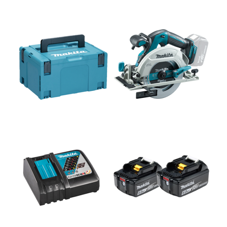 Scie circulaire 18V Ø165 mm DHS680ZJ + 2 batteries BL1860B 18V 6 Ah + 1 chargeur rapide DC18RC MAKITA