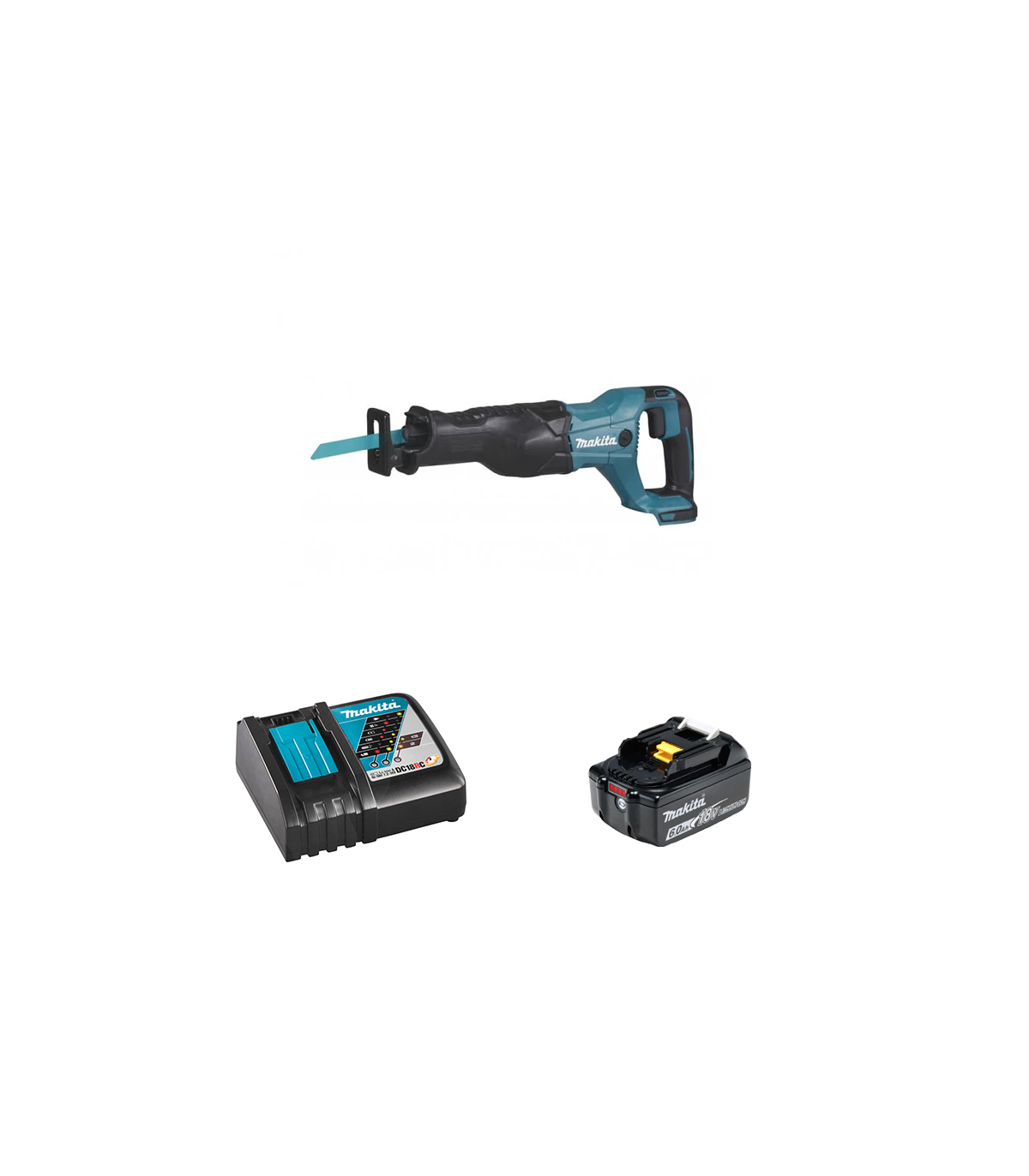 Scie sabre DJR186Z + 1 batterie BL1860B 18V 6 Ah + chargeur rapide DC18RC MAKITA