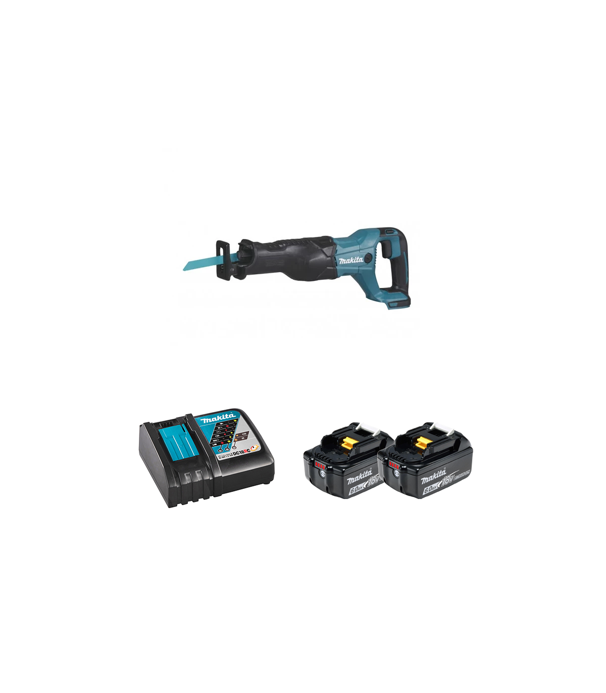 Scie sabre DJR186Z + 2 batteries BL1860B 18V 6 Ah + chargeur rapide DC18RC MAKITA