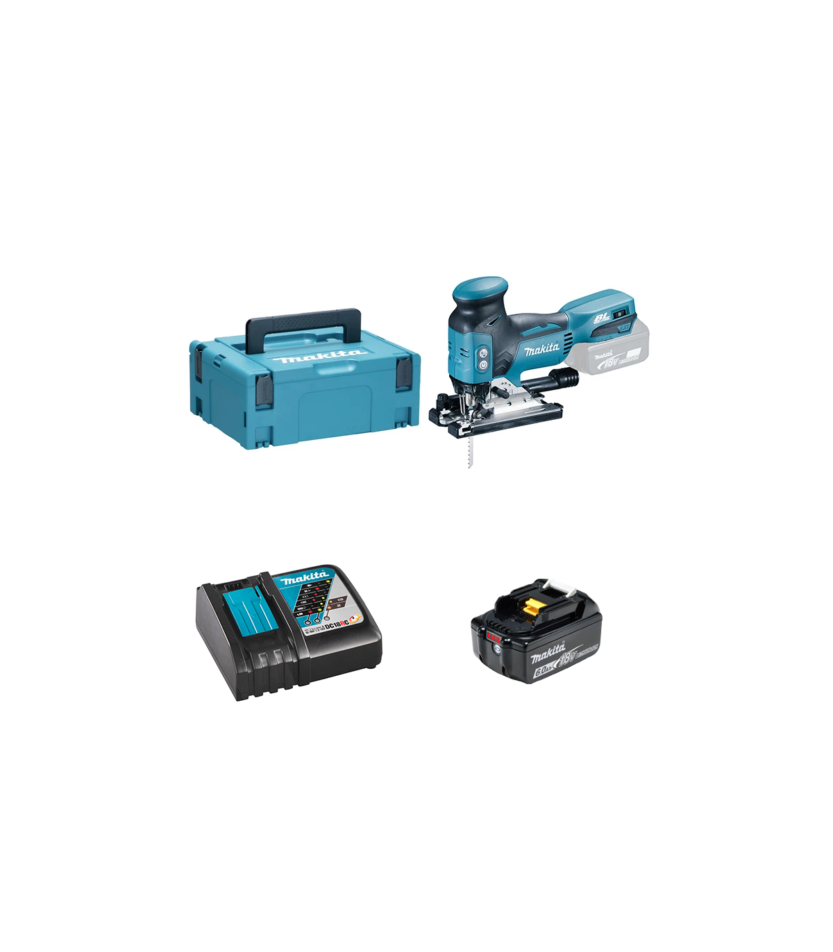 Scie sauteuse 18V DJV181ZJ + 1 batterie BL1860B 18V 6 Ah + chargeur rapide DC18RC MAKITA