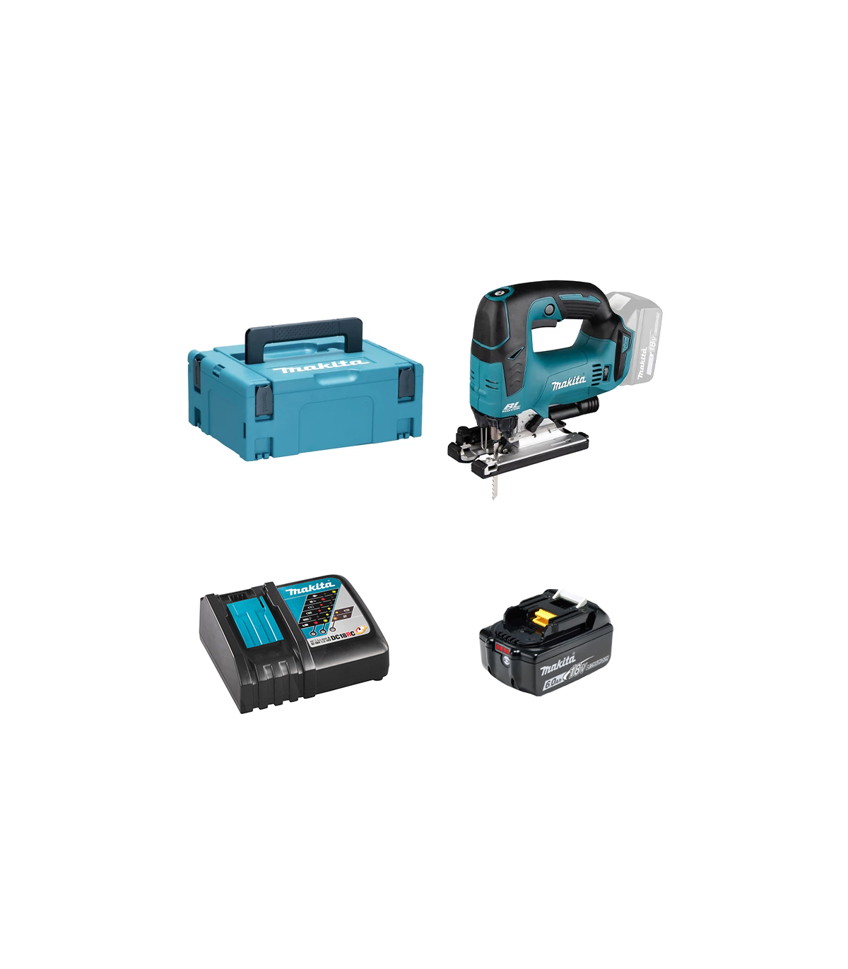Scie sauteuse 18V DJV182ZJ + 1 batterie BL1860B 18V 6 Ah + chargeur rapide DC18RC MAKITA