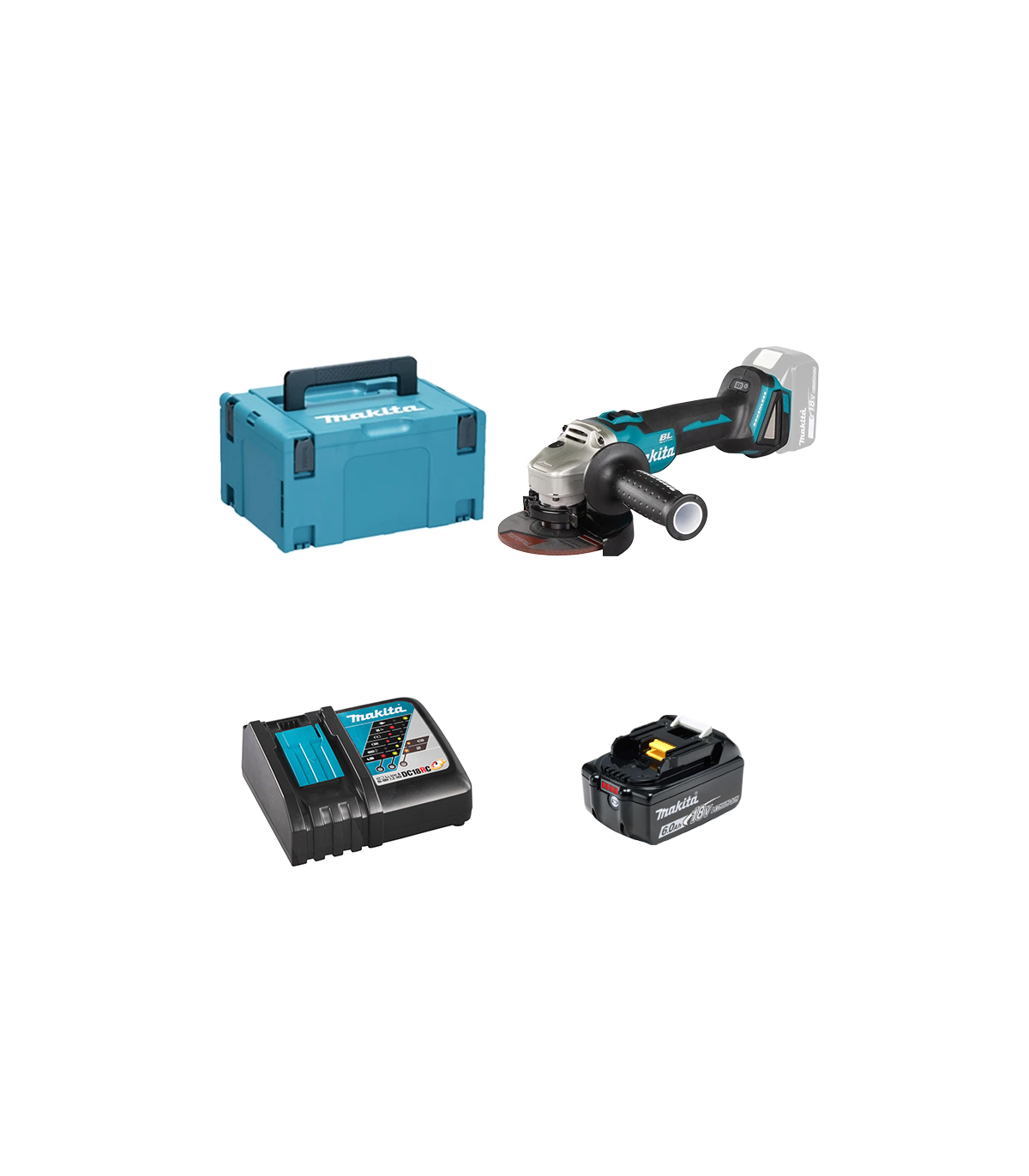 Meuleuse Ø125 mm 18V DGA506ZJ + 1 batterie BL1860B 18V 6 Ah + chargeur rapide DC18RC MAKITA