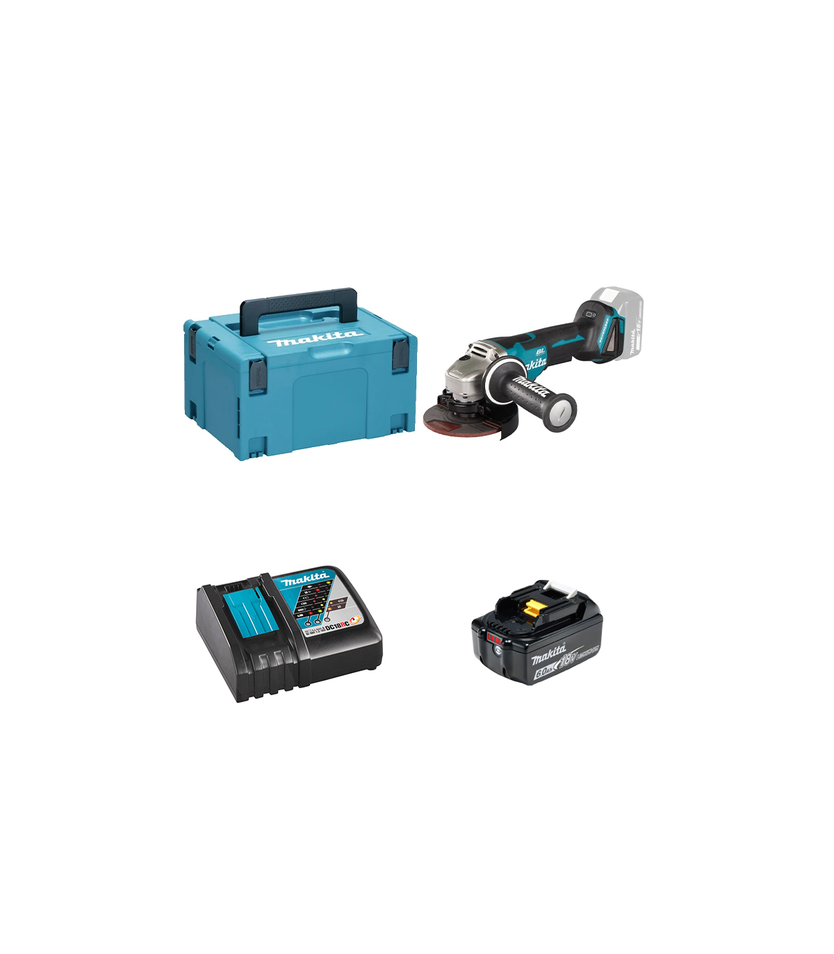 Meuleuse Ø125mm 18V DGA508ZJ + 1 batterie BL1860B 18V 6 Ah + chargeur rapide DC18RC MAKITA