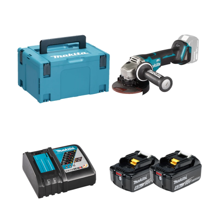 Meuleuse Ø125mm 18V DGA508ZJ + 2 batteries BL1860B 18V 6 Ah + chargeur rapide DC18RC MAKITA